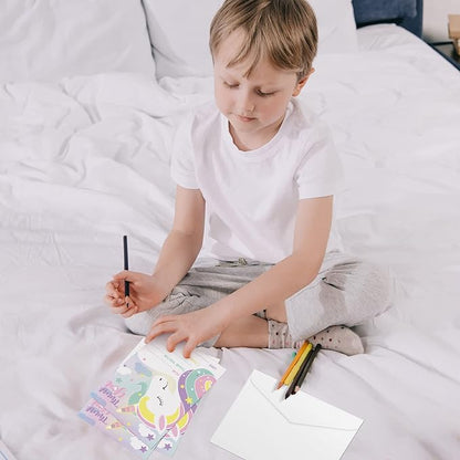 Eaasty 72 Pieces Kids Thank You Cards Fill in the Blank Thank You Notes with Envelopes Colorful Thanks Cards for Birthday Party(Unicorn Style)
