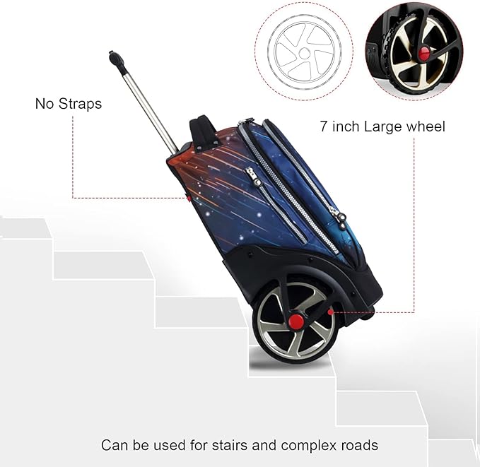 UNIKER Rolling Backpack without Straps for Boys, Roller Travel Bag,Wheeled Bookbag High School,Trolley Middle School Bag for Teens,Schoolbag with Wheels