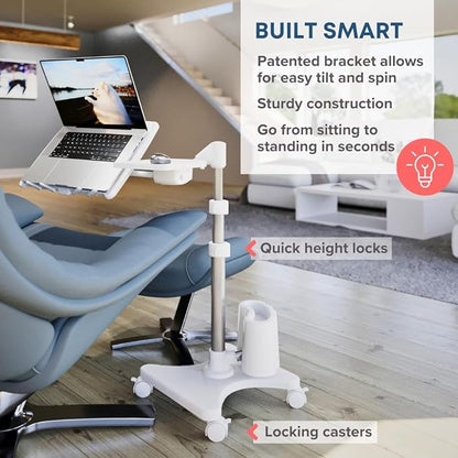 LEVO G2-801 Deluxe Rolling Laptop Stand with Mouse Tray - Silver & White