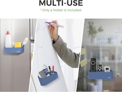 loukin Magnetic and Adhesive Marker Holder, Dry Erase Accessory Tray, Magnetic Storage Organizer for Whiteboard, Glass or Refrigerators (Blue)