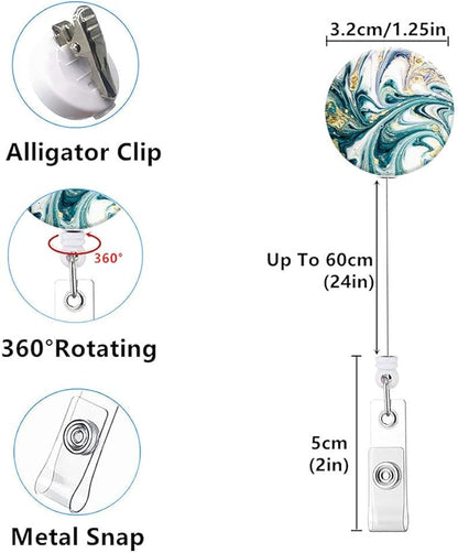 Retractable ID Badge Holder,Nurse Badge Reels with Clip,Name Card Holders for Office Worker Doctor Nurse (10 Pack Marbling Style)