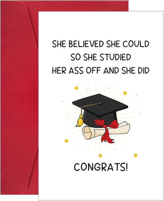Ogeby Funny Graduation Card Gifts for Him Her, Cute Graduation Card, She Believed She Could So She Studied