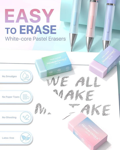 Four Candies Pastel Mechanical Pencil Set, with 0.5 & 0.7mm Lead Refills (HB & 2B), Cute Erasers & Eraser Refills, 29-Count Pack with Case, Aesthetic School Supplies for Student Writing Drawing