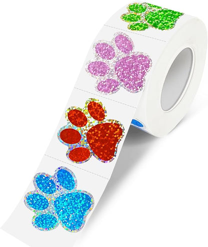 Paw Print Stickers,1" Holographic Shiny Bear Paw Print Stickers,Dog Puppy Paw Stickers Bear Paw Stickers with Perforation Line (550 PCS,Multicolor)