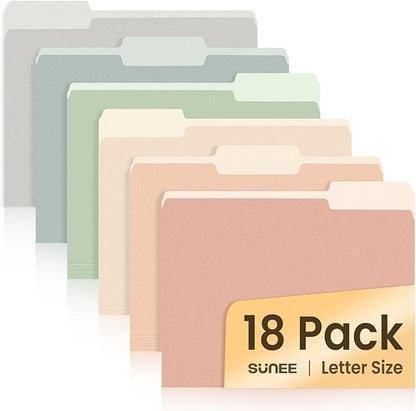 SUNEE File Folders, 18 Pack Manilla Folders 8.5 x 11, Colored Folders Office Organization Home School Folders for Documents Files Paper, 6 Pastel Colors