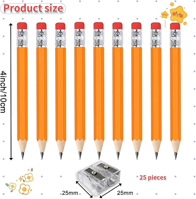 Adhere 25pcs Golf Pencils with Eraser Pre sharpened Hexagon half Wooden Pencils Graphite 2B for Golf Event Scoring,Classroom,Wedding,Company Meetings,Pew, Pocket (Orange)