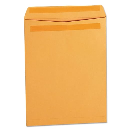 Universal Self-Stick Open End Catalog Envelope, 12 1/2, Square Flap, Self-Adhesive Closure, 9.5 x 12.5, Brown Kraft, 250/Box
