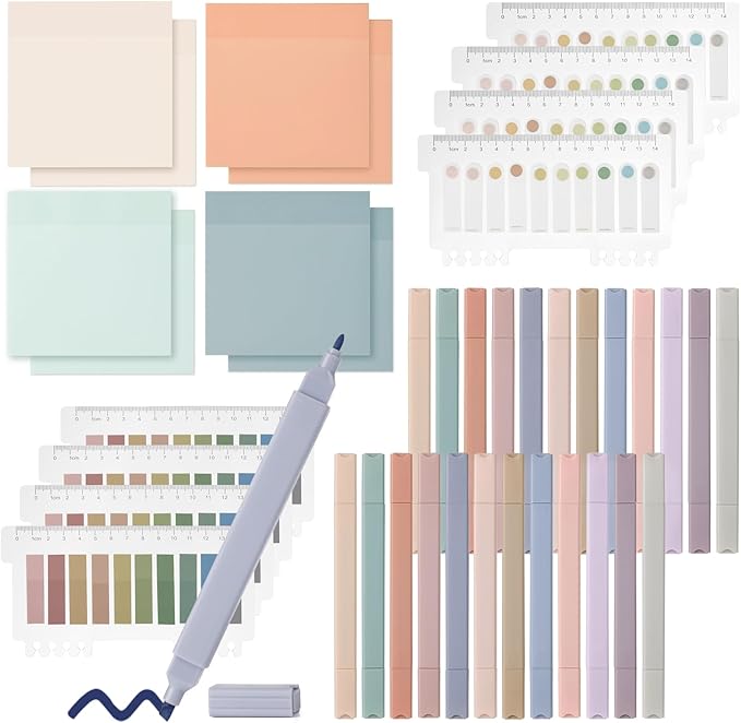 24pcs highlighters Pastel Bulk Assorted Colors Yellow Blue 8 Pads Transparent Sticky Notes tabs Yellow 3x3 Bulk Ruler 6 inch Comes with Colored Labels Sticky Index Tabs Page Book Marker