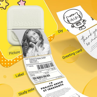 Sticker Printer,Thermal Printer Label Maker with 3 rolls Paper, Portable Mini Wireless Bluetooth Inkless Printer, Recharge Pocket Sticker Maker,Small Printer for Photo,Scrapbook Supplies, White