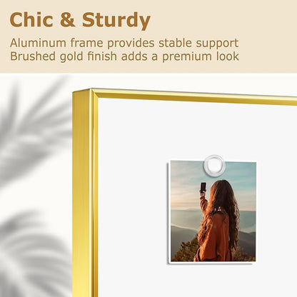 Magnetic Whiteboard, 36"x24" Gold Aluminum Frame Dry Erase White Board for Wall, Large Wipe Board with 6 Magnets, 4 Markers & 1 Eraser for Home and Office