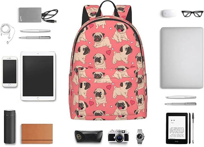 16 inch backpack Cartoon Pugs Puppies Laptop Backpack Full Print School Bookbag Shoulder Bag for Travel Daypack