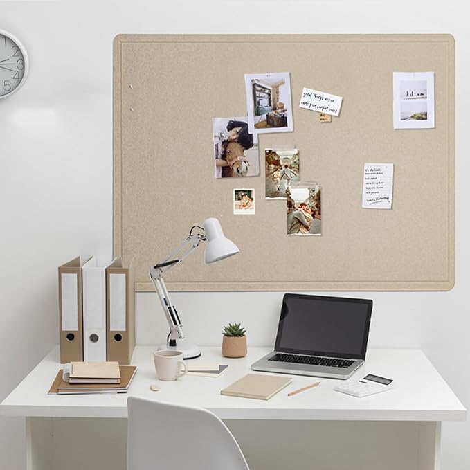 Large Bulletin Board - 48 x 36 Inches, Decorative Felt Pin Board for Wall - 4' x 3' Foldable Photo Display Board with Self-Adhesive Tape, Includes 20 Push Pins - Beige Brown