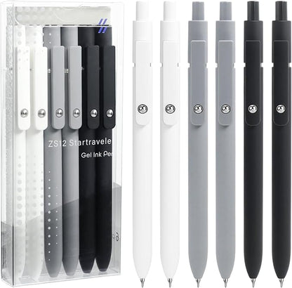 UIXJODO 6 Pcs Gel Pens 0.5mm Quick Dry Black Ink Pens Fine Point Smooth Writing Pens, Cute Office and School Supplies Gifts for Women Teacher Students (6 Pcs Black White Grey Silver)