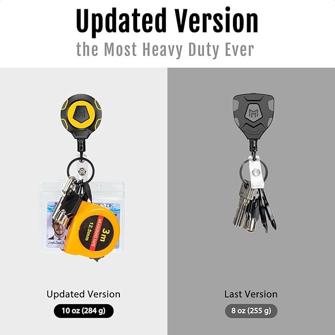 MNGARISTA Upgraded Heavy Duty Retractable Keychain with Belt Clip, 10 OZ Retraction, 31.5" Stainless Steel Cord, ID Badge Reel with Badge Strap and Key Ring, 2 Pack