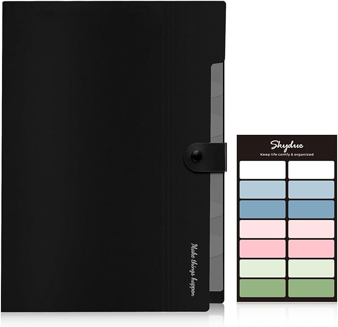 SKYDUE 8 Pockets Expanding File Folders, Accordion Folders, Portable Paper Bill Receipt Organizer, Letter Size, Home College School Office Supplies, Black