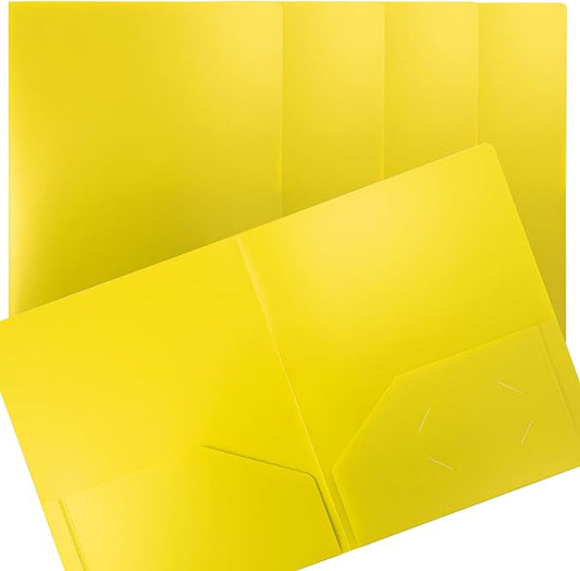 Better Office Products Heavyweight Plastic 2 Pocket Portfolio Folder, Letter Size Poly Folders 24 Pack (Yellow)
