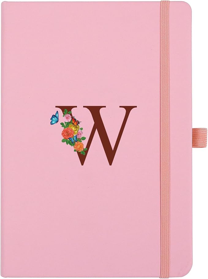 Pink Notebook for Women, 5.7"X8.3" A5 Journal Notebook with Letter W, Dual-Sided Writing Notebook with Dividers, Cute Leather Journal for Work, Business, School, Meetings, Travelers, Small Notebook