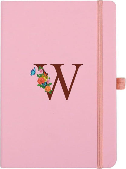 Pink Notebook for Women, 5.7"X8.3" A5 Journal Notebook with Letter W, Dual-Sided Writing Notebook with Dividers, Cute Leather Journal for Work, Business, School, Meetings, Travelers, Small Notebook