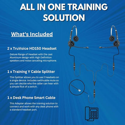 TruVoice Headset Training Solution for Phones (Includes 2 x HD-150 Professional Double Ear Headsets with NC Microphone,Training Cord and Smart Lead - Works with 99% of Phones with Headset Port)