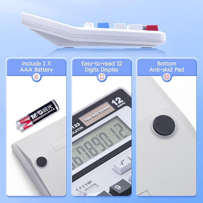 M&G Desk Calculator 12 Digit Extra Large LCD Display, Dual Solar Power and Battery, Accounting Calculator with Big Button, Battery Include, Perfect for Office Business Home Daily Use