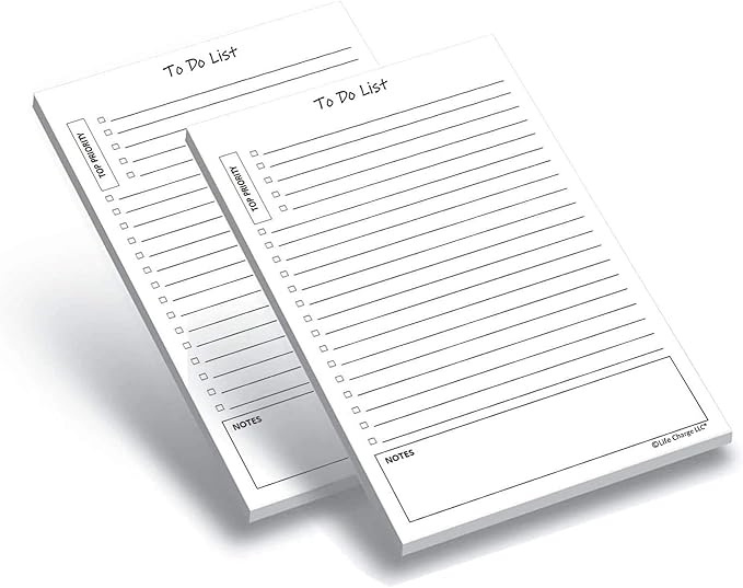 TO DO List Notepads (2 Pack, 50 Pages Each) Planner Pads. ToDo Checklist w/Priority & Note Sections. Organize & Track Projects, Clients or Daily Tasks. 5.5 X 8.5, A5 Sheets. Made in the USA.