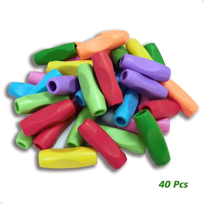 Ergonomic Silicone Pencil Grips 40 Pcs for Kids and Adults Handwriting, 8 Colors Gel Pen Grips with 3 Concaves