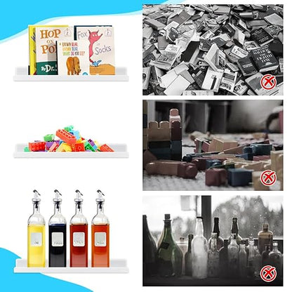 Magnetic Book Shelf for Whiteboard, Magnetic Book Holder File Rack with a Pen Container and Two Hook Acrylic Book Shelves Metal Floating Book Display Shelf for Teacher Kids Room Office(White)