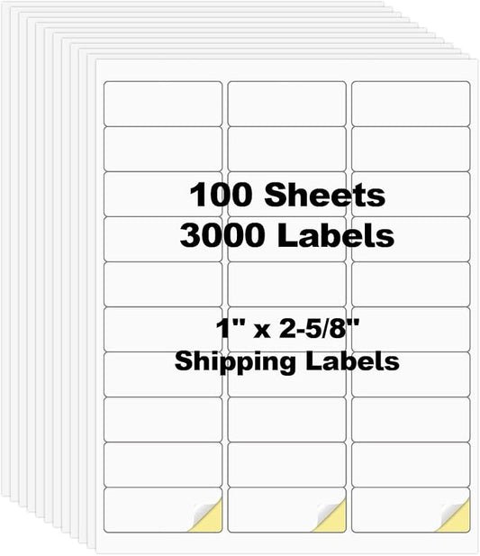 3000 Labels 30-up 1" x2-5/8 Shipping Address Barcode Labels for Laser & Inkjet Printers, Risepekt 100 Sheets 30 Up Labels 1x2.625 on US Letter, 30 per Sheet Return Address Labels, 30 per Page Labels