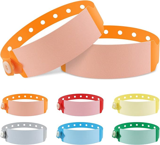 100pcs Vinyl Wristbands Hospital Identification Bands,Waterproof Adjustable Medical Wristband,Disposable Snap Wristband for Hospital (Orange)