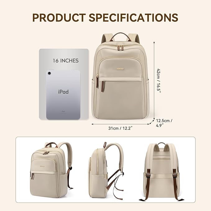 Laptop Backpack for Women Travel Work Commute Casual Daypack Backpack Purse Computer Bags Fit 16 Inch Notebook (Apricot)