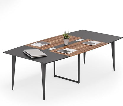 LITTLE TREE 8FT Conference Room Table, 94.48L x 47.21W x 29.52H Boat Shaped Meeting Table, Dark Walnut