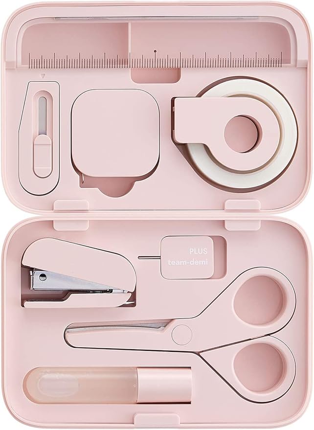 Plus Stationery Kit Pink (Scissors, stapler, tape, liquid glue, cutter, ruler, tape measure, pin for SIM card replacement) TD-001 30-211 With Original Stylus Ballpoint Touch Pen