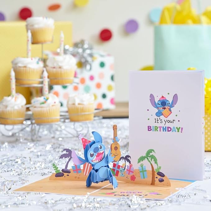 Lovepop Happy Birthday Pop-Up Card for Her and Him- 3D Disney Birthday Greeting Cards for Boys, Girls, Men, Women - It's Your Birthday - 5" x 7" Stitch Card - Blank Note Card & Envelope Included