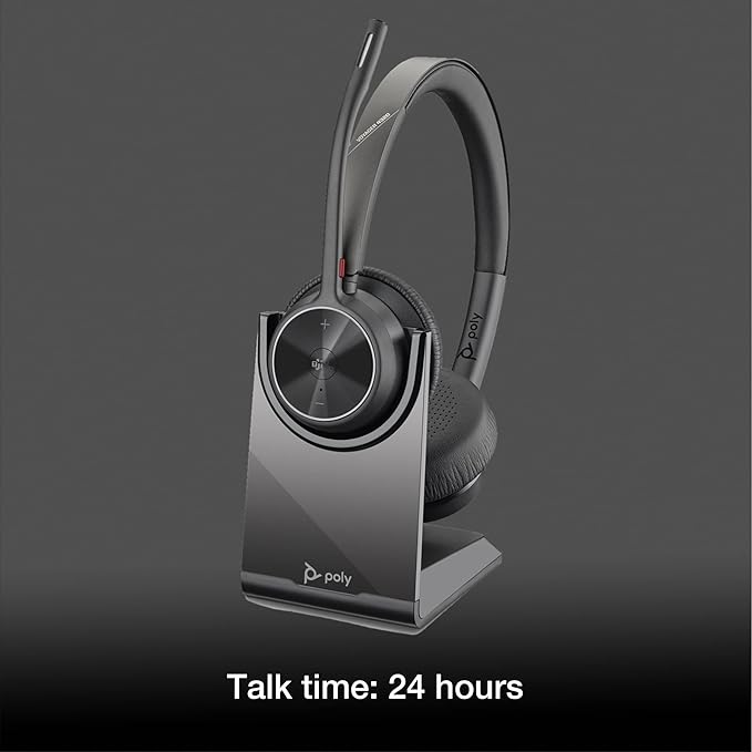 Poly Voyager 4320 UC Wireless Bluetooth Duo Headset (USB-A) Teams Version with Charge Stand - Global Teck Bundle with Microfiber Cloth - Deskphone, PC/Mac, Works with Zoom, RingCentral, 8x8, Vonage