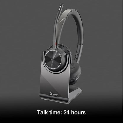 Poly Voyager 4320 UC Wireless Bluetooth Duo Headset (USB-A) Teams Version with Charge Stand - Global Teck Bundle with Microfiber Cloth - Deskphone, PC/Mac, Works with Zoom, RingCentral, 8x8, Vonage