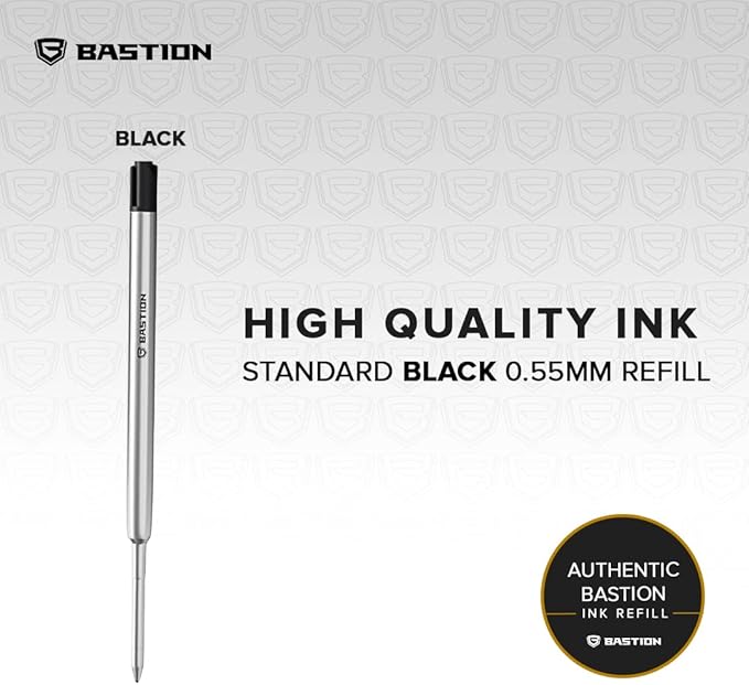 BASTION® Premium Pen Refill, Deeply Pigmented Ink for All Bastion Bolt Action Pens, Standard Ink Refill w/ 0.55mm Fine Tip for Birthday Gift - Black Gel, 1 Piece