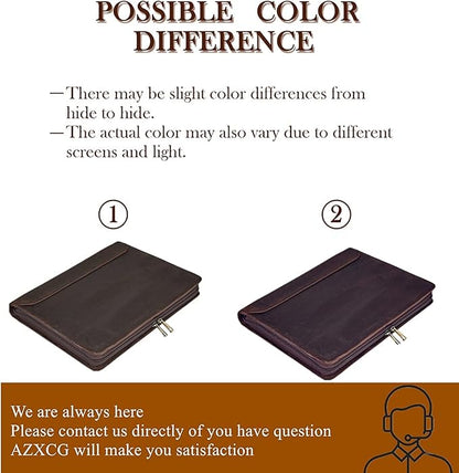 Padfolio Binder- A4 Letter Size 3-Ring Binder, Leather Portfolio Folder Organizer Deep Brown Crazy Horse Leather with Free Name Engraving. Includes Business Card Holder and Letter-Sized Writing Pad.