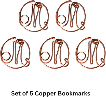 Personalized Initial Copper Bookmark, Set of 5, Handmade Copper Gift for Her, Him, Couple on Birthday, Wedding Anniversary, Alphabet Bookmark (M)