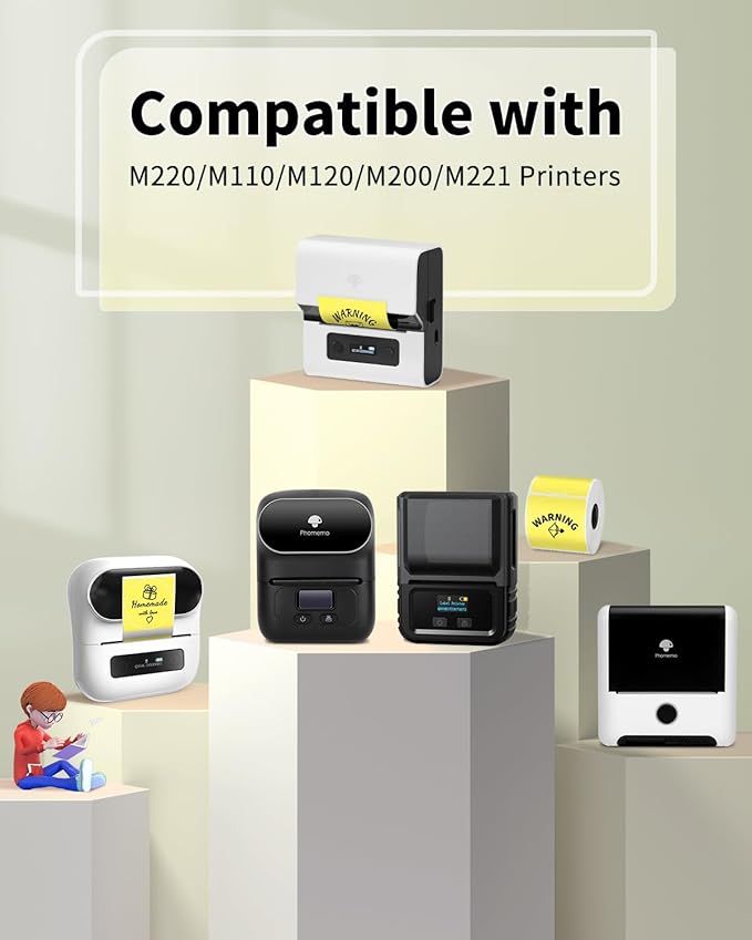 Phomemo Circle Sticker Label Compatible with M110/M100/M220/M250/M120/M150/M200 Label Maker, Round Thermal Label, 1.96" x 1.96"(50x50 mm), Black on Yellow