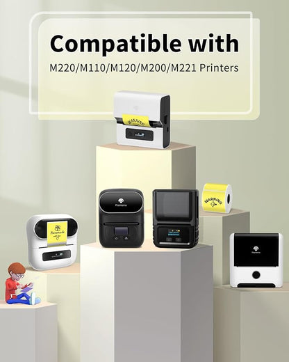 Phomemo Circle Sticker Label Compatible with M110/M100/M220/M250/M120/M150/M200 Label Maker, Round Thermal Label, 1.96" x 1.96"(50x50 mm), Black on Yellow