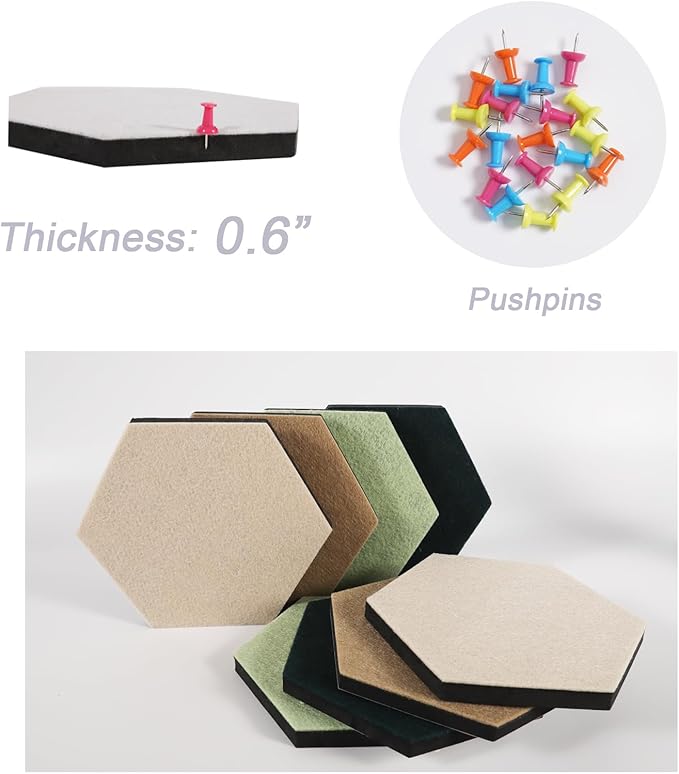 LAJAR 8 Pcs Hexagon Felt Bulletin Board Tiles, Self Adhesive Felt Pin Board Wall Tiles for Photos, Pictures, Memos (Green)