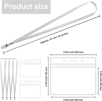 100 Pcs Lanyards for ID Badges and 100 Pcs Clear Name Tag Holders Reusable Lanyard with Clip Plastic ID Card Badge Holder Name Badges for Adults Kids Business School Office Supplies (Gray)