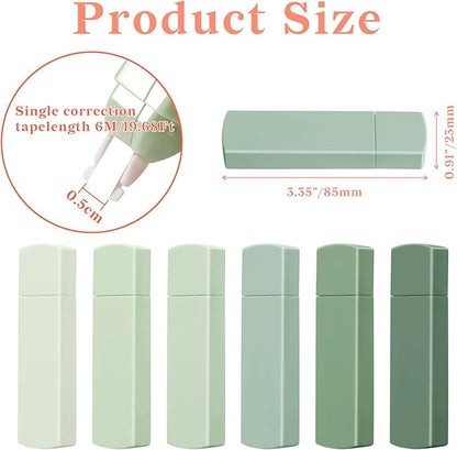 Temiary 6Pcs Mini White Out Tapes for Instant Correction, Cute Whiteout for Writing, Aesthetic Correction Tape Set Easy To Use for Students School Office Supplies (Green)