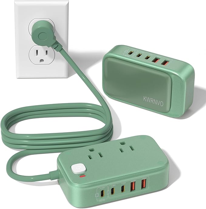 Flat Plug Power Strip, 20W USB C Power Strip with 2500W AC Outlets, 3 USB-C Ports, 2 USB-A Ports, 5FT Flat Extension Cord Outlet Extende Desk Charging Station for Home/Office/Travel Essentials