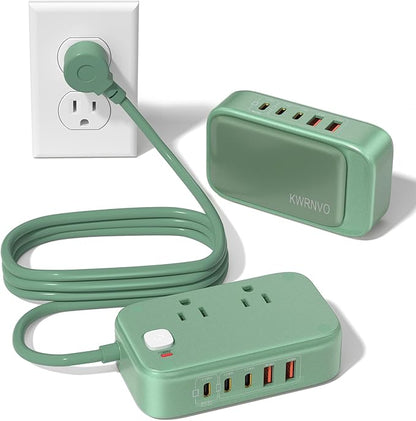 Flat Plug Power Strip, 20W USB C Power Strip with 2500W AC Outlets, 3 USB-C Ports, 2 USB-A Ports, 5FT Flat Extension Cord Outlet Extende Desk Charging Station for Home/Office/Travel Essentials