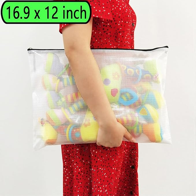 AUSTARK 20 Pcs Zipper File Bags, Plastic Mesh Pouch, Board Game Storage Bag, Waterproof Bags for Office School (Multi-Size, White and Black)