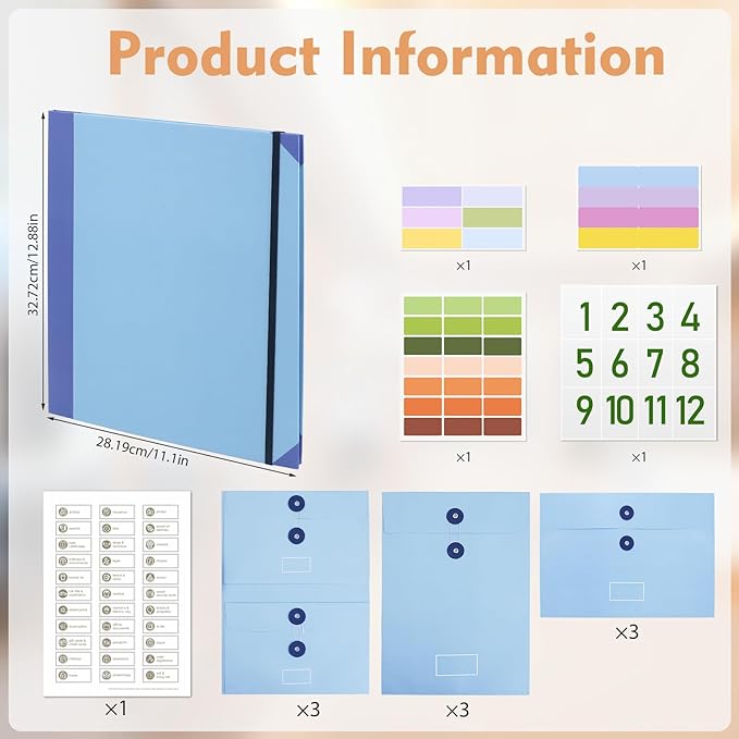 in Case I Go Missing Binder,The Folio Document Organizer,Lifebook Document Organizer with Labels,Suitable for Important Document,Emergency Binder,Life Binder,Passports,and Letters(Light Blue)