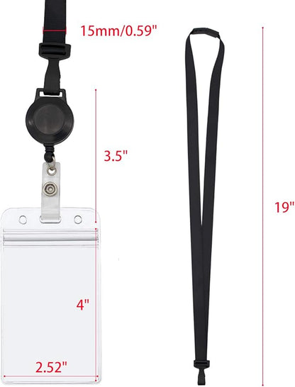 Retractable Safety Breakaway Lanyard with ID Holder, Dual Independent Waterproof Zip Card Holder, Safety Fastener and Adjustable Clasp [2 in 1 Wearing Combination] (Black 5 Pack (Vertical))