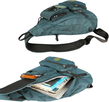 Larswon Sling Bag with USB Charging Port, Sling Backpack USB, Shoulder Backpack, Large Crossbody Bag, Chest Bag Large Dark Green