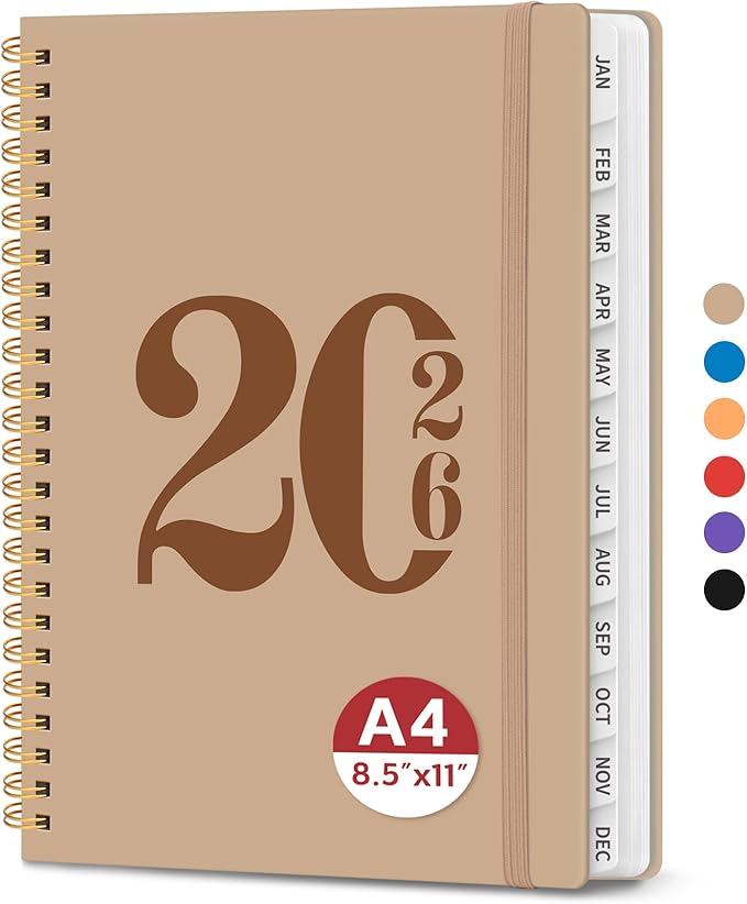 2026 Planner, Weekly and Monthly Calender Planner, Jan 2026 to Dec 2026, Hardcover 2026 Calendar Planner Book with Tabs & Inner Pocket, Office Home School Supplies for Women & Men - A4 (8.5" x 11"), Oat Brown